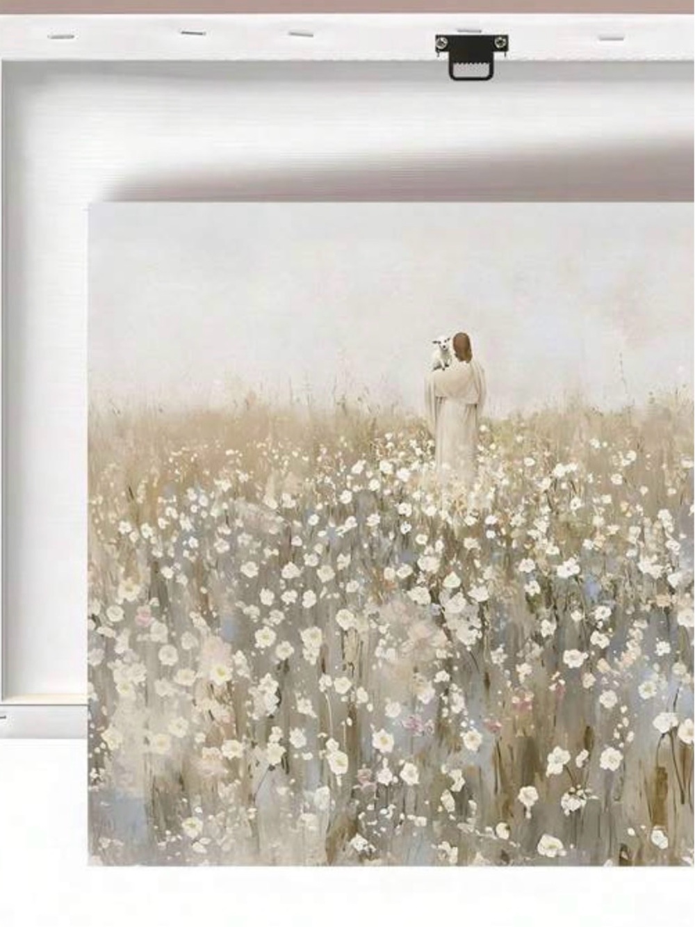 approx 12x16 Christ and Biblical Lamb in field of White flowers